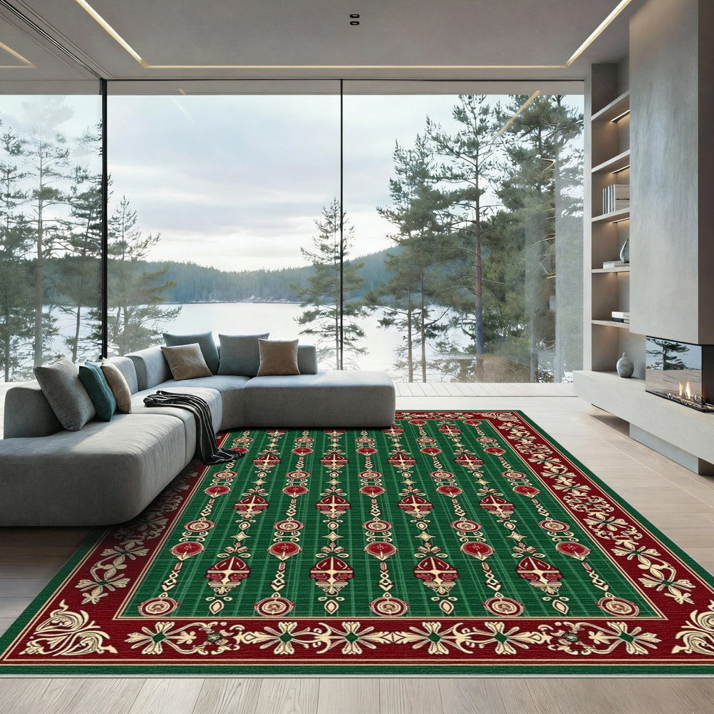Rich Garnet Emerald Lattice Medallion Rug