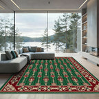 Rich Garnet Emerald Lattice Medallion Rug