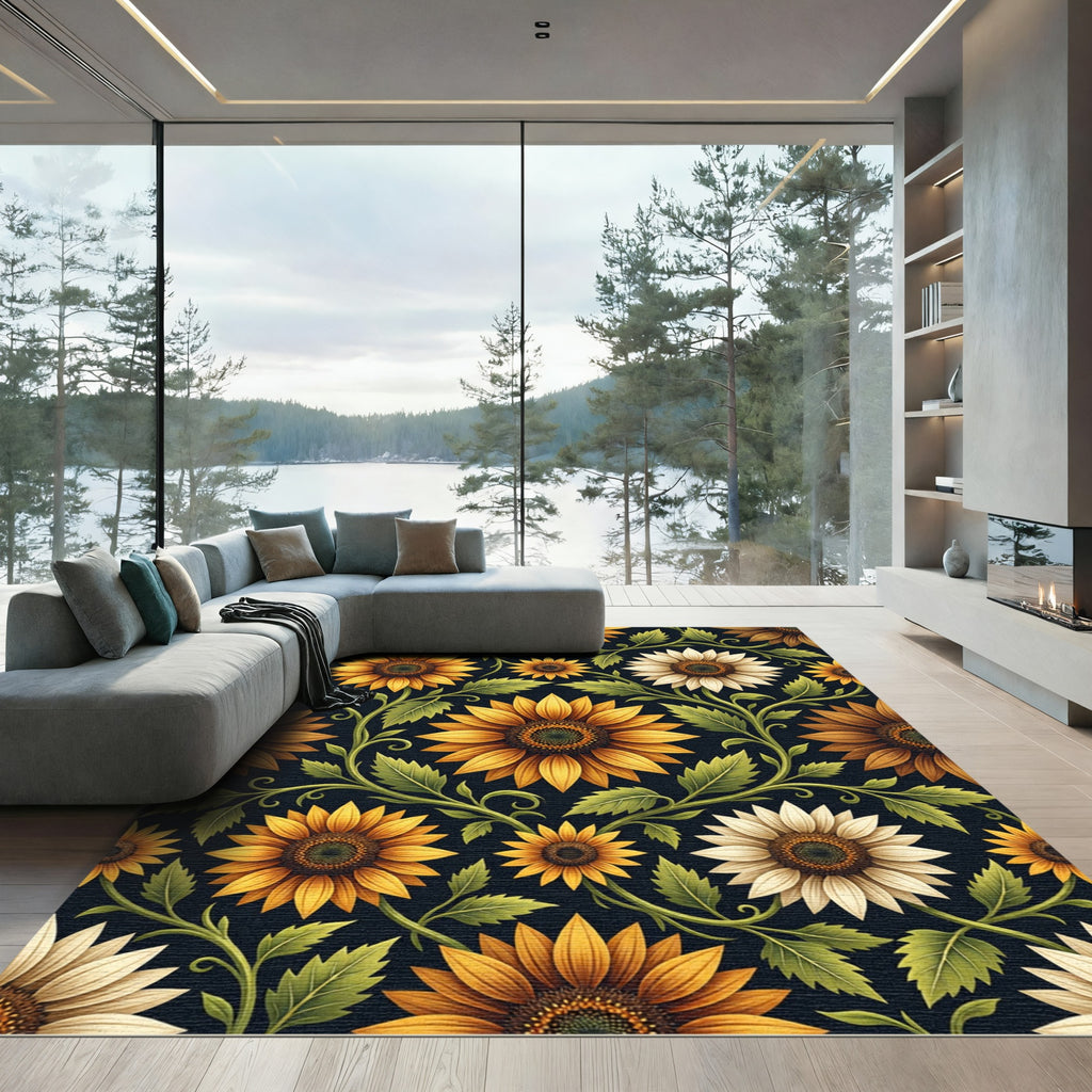 Elegant Sunflower Arrangement on Black Rug