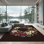 Deep Crimson Rose Floral Wreath Rug