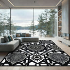 Monochromatic Geometric Mandala Star Tile Rug