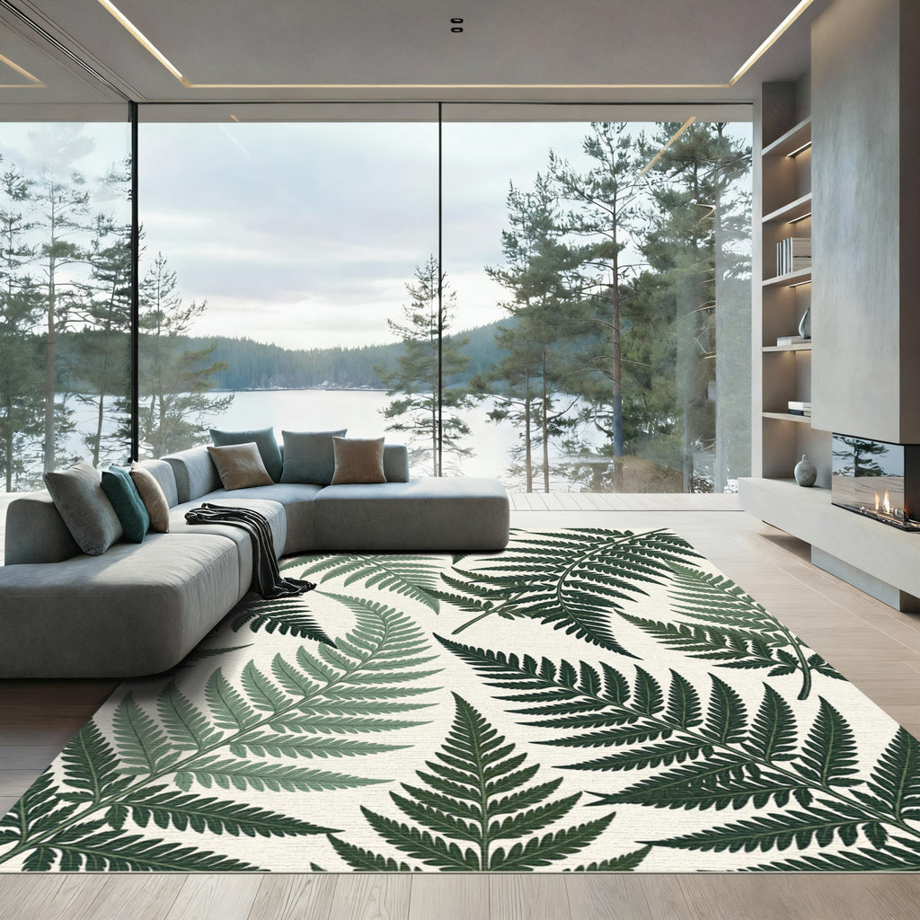 Lush Emerald Fern Leaf Foliage Rug