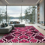 Magenta Floral Clover Geometric Trellis Rug