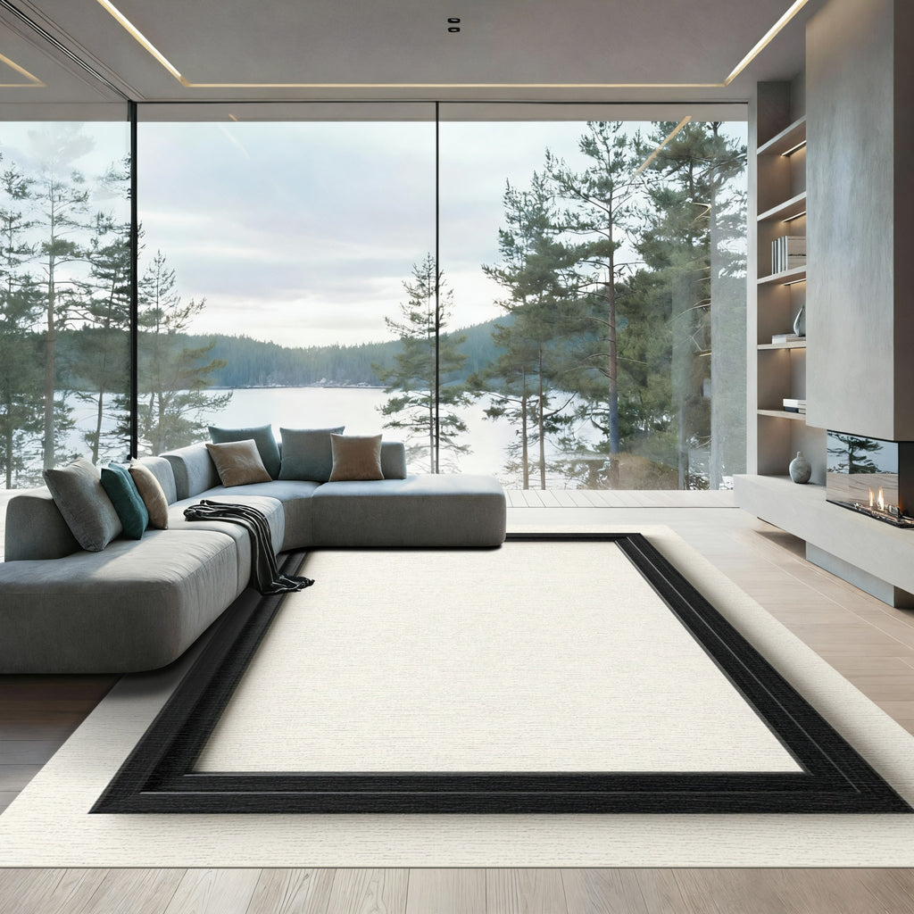 Minimalist Black Rectangle Frame Rug