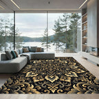 Ornate Gold and Charcoal Floral Medallion Rug