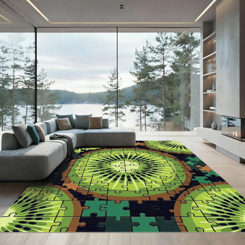 Vibrant Green Sliced Kiwi Fruit Mosaic Rug