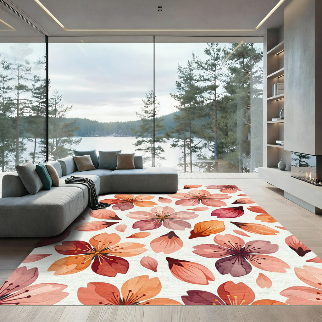 Floral Blossom Watercolor Palette Rug
