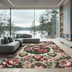 Vintage Rose Pink Heart Floral Medallion Rug