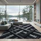 Modern Monochrome Linear Geometric Grid Rug