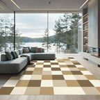 Minimalist Neutral Earth Tone Checkerboard Rug