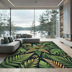 Lush Emerald Gold Tropical Jungle Flora Rug
