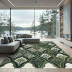 Dark Green Arabesque Floral Medallion Rug