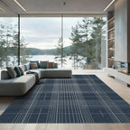 Navy White Grid Square Rug