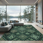 Emerald Green Intricate Tile Mosaic Rug