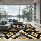 Golden Black Tribal Pyramid Sunburst Rug