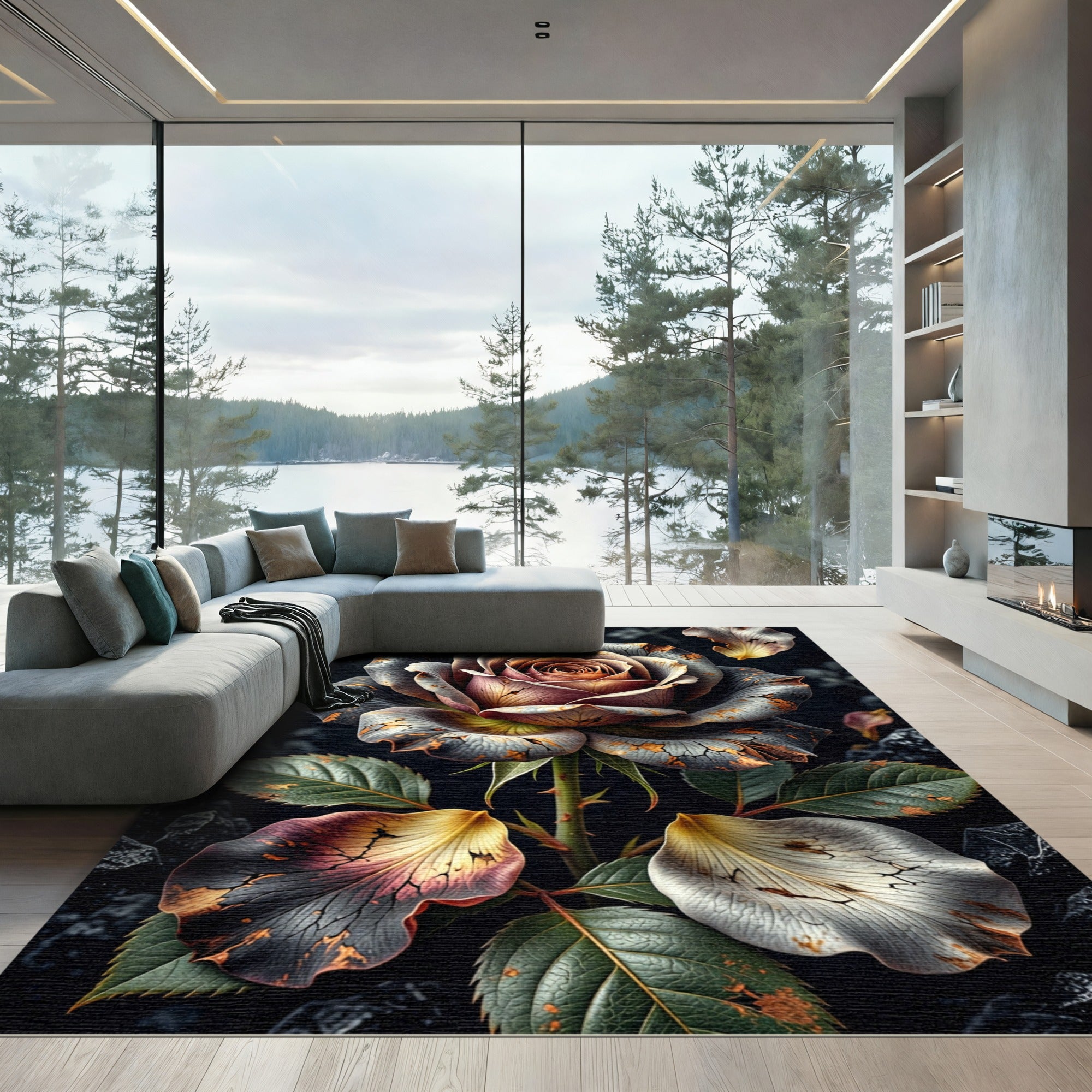 Gothic Rose Petal with Tarnished Gold Rug
