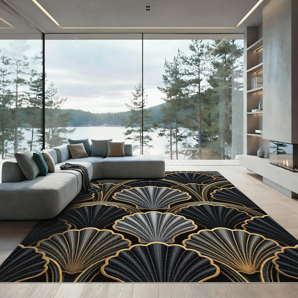 Black Gold Art Deco Fan Rug