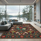 Deep Red Floral Medallion Art Rug