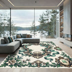 Elegant Sage Baroque Scroll Floral Filigree Rug