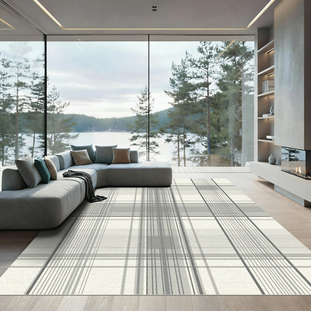 Modern Gray Tartan Check Rug