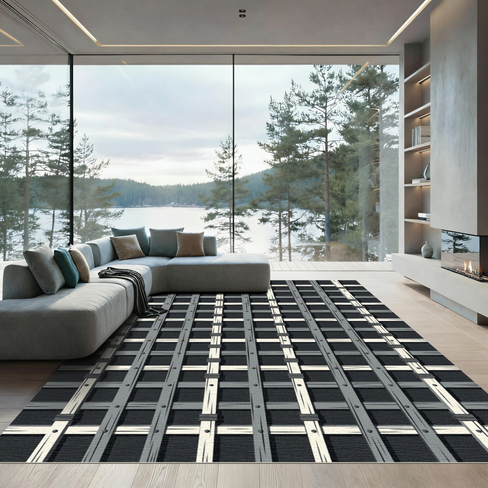 Dark Gray Lattice Window Rug