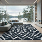 Silver Gray Chevron Geometric Rug