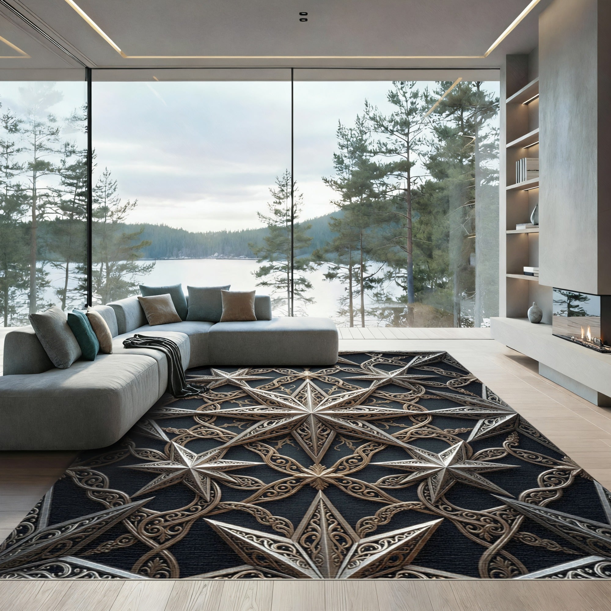 Gilded Celestial Star Filigree Accent Rug