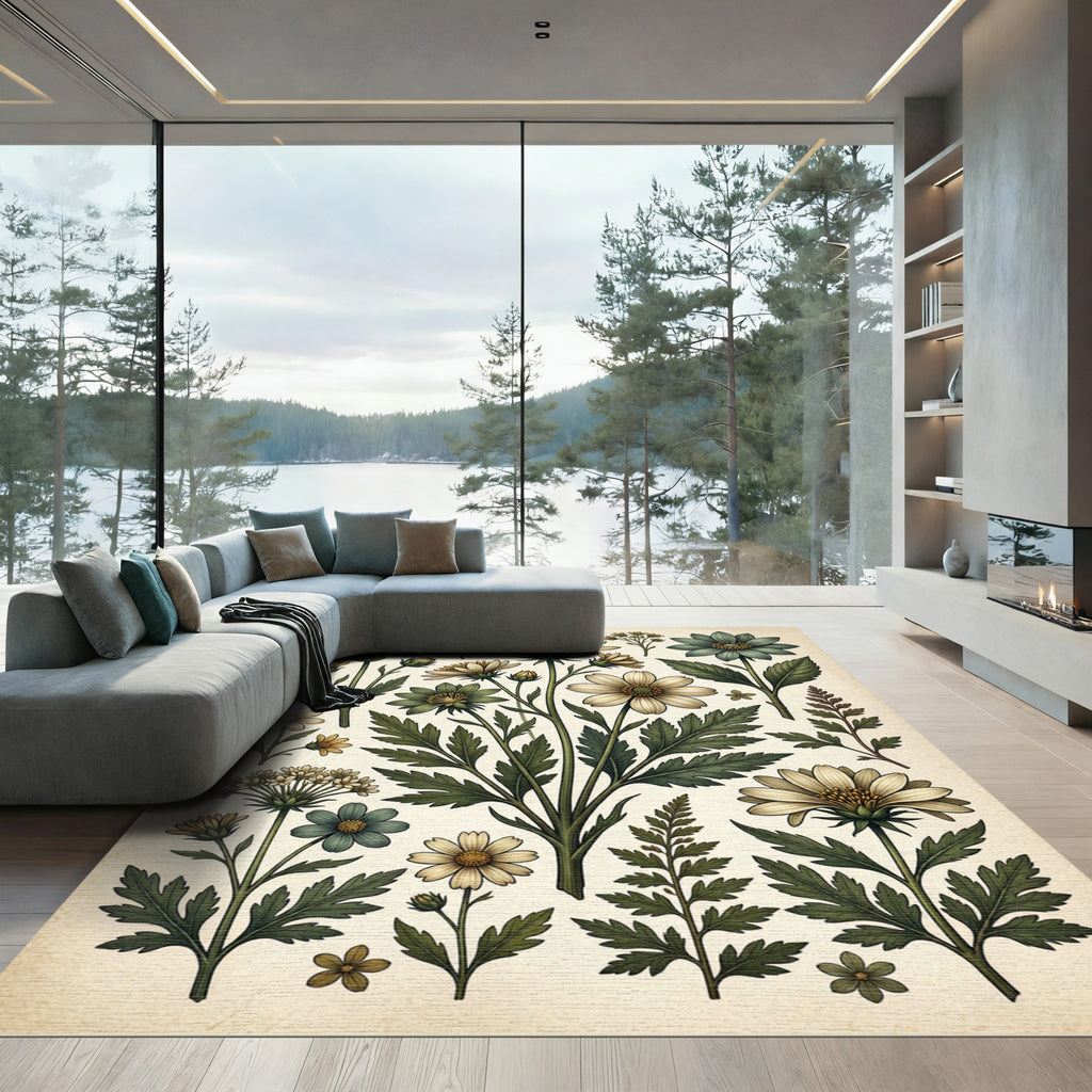 Botanical Cream and Sage Meadow Flora Rug