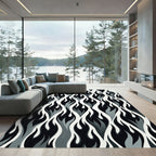 Monochrome Fire Flames Abstract Rug