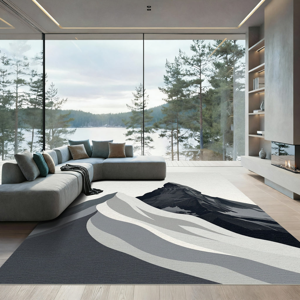 Minimalist Monochrome Alpine Peak Mountain Rug