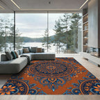 Ornate Indigo and Sienna Floral Medallion Rug