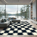 Ivory Black Starburst Checkerboard Rug
