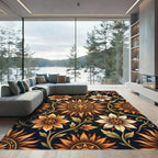 Golden Sunburst Floral Vine Medallion Rug