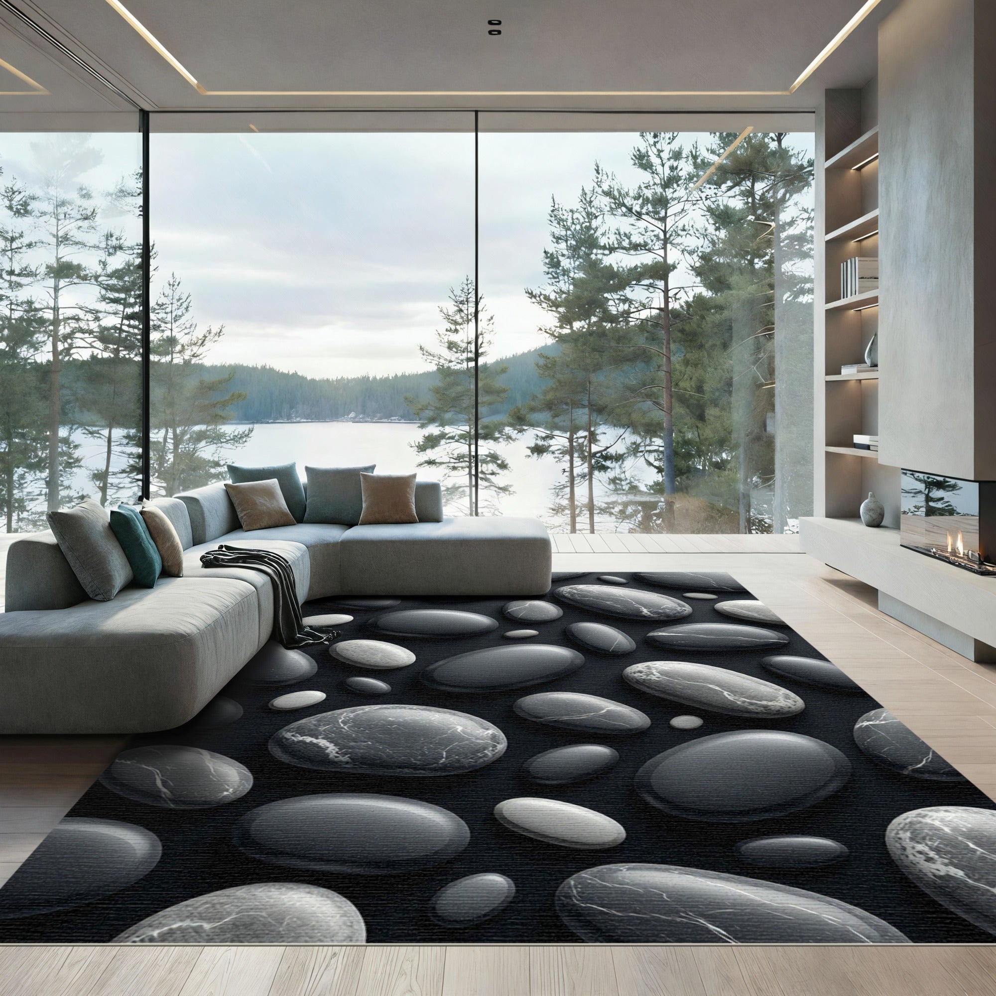 Monochromatic Smooth Stone Collection Rug