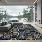 Navy Gold Geometric Hexagonal Medallion Rug