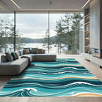 Teal Ocean Wave Crest Coastal Art Rug