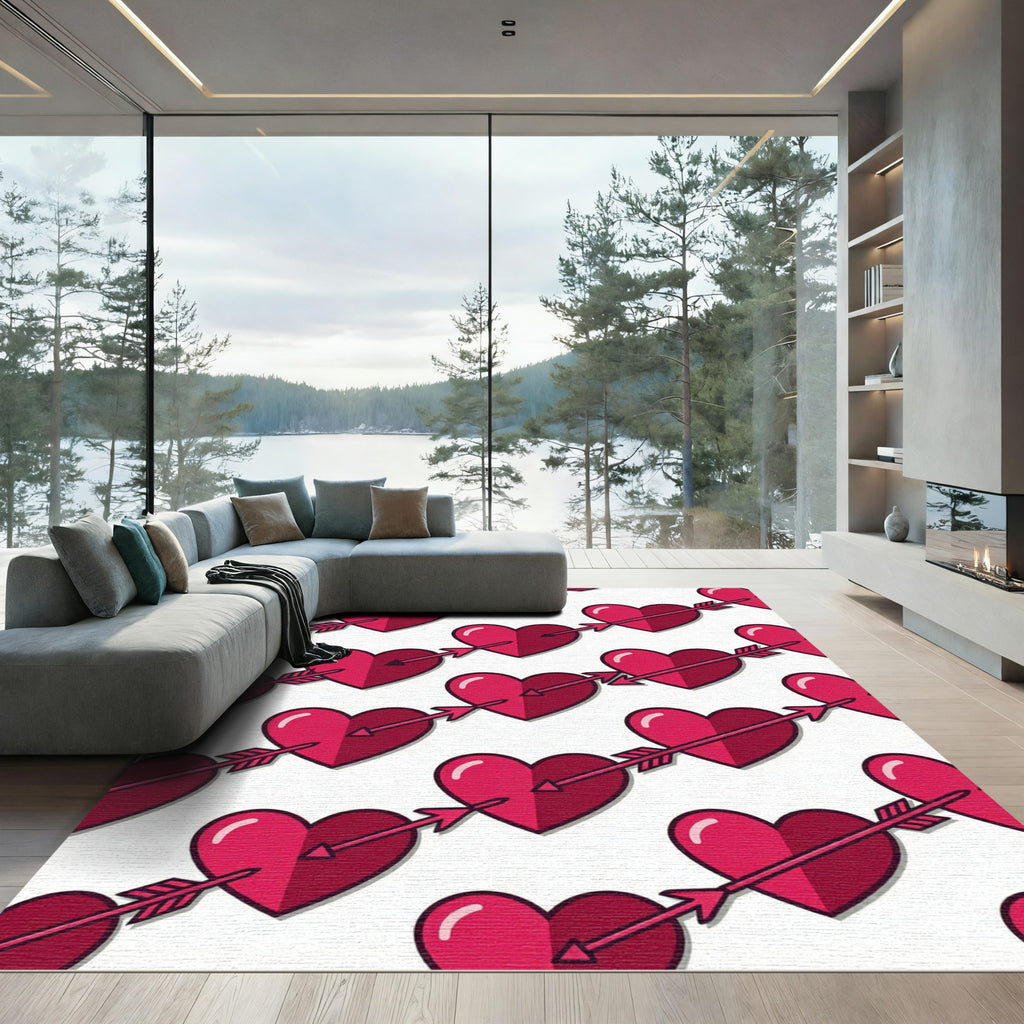 Red Hearts Arrow Pattern Rug