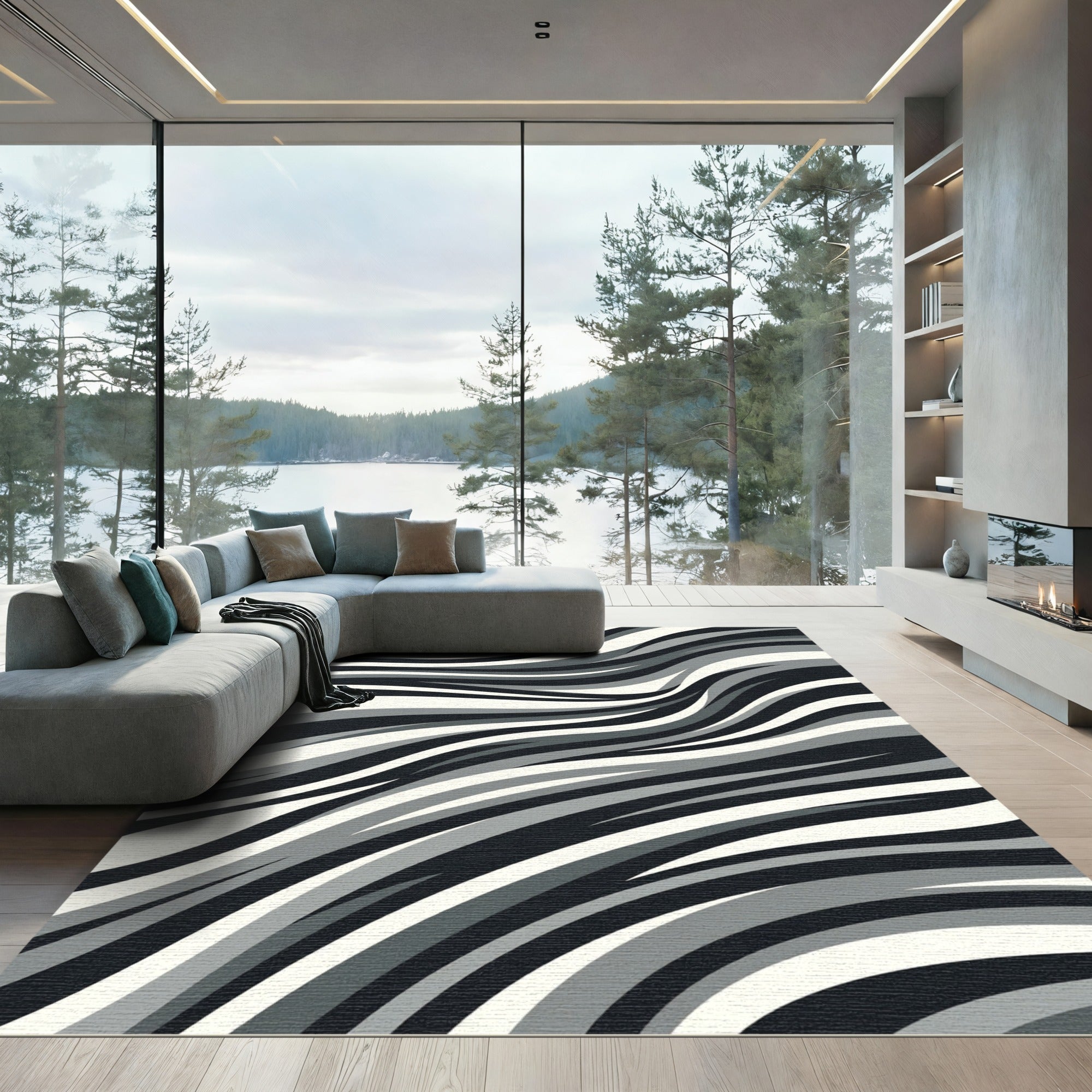 Monochromatic Wavy Stripe Abstraction Rug