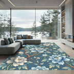 Chinoiserie Blue Peony Floral Branch Rug