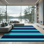 Modern Cyan and Navy Striped Art Rug