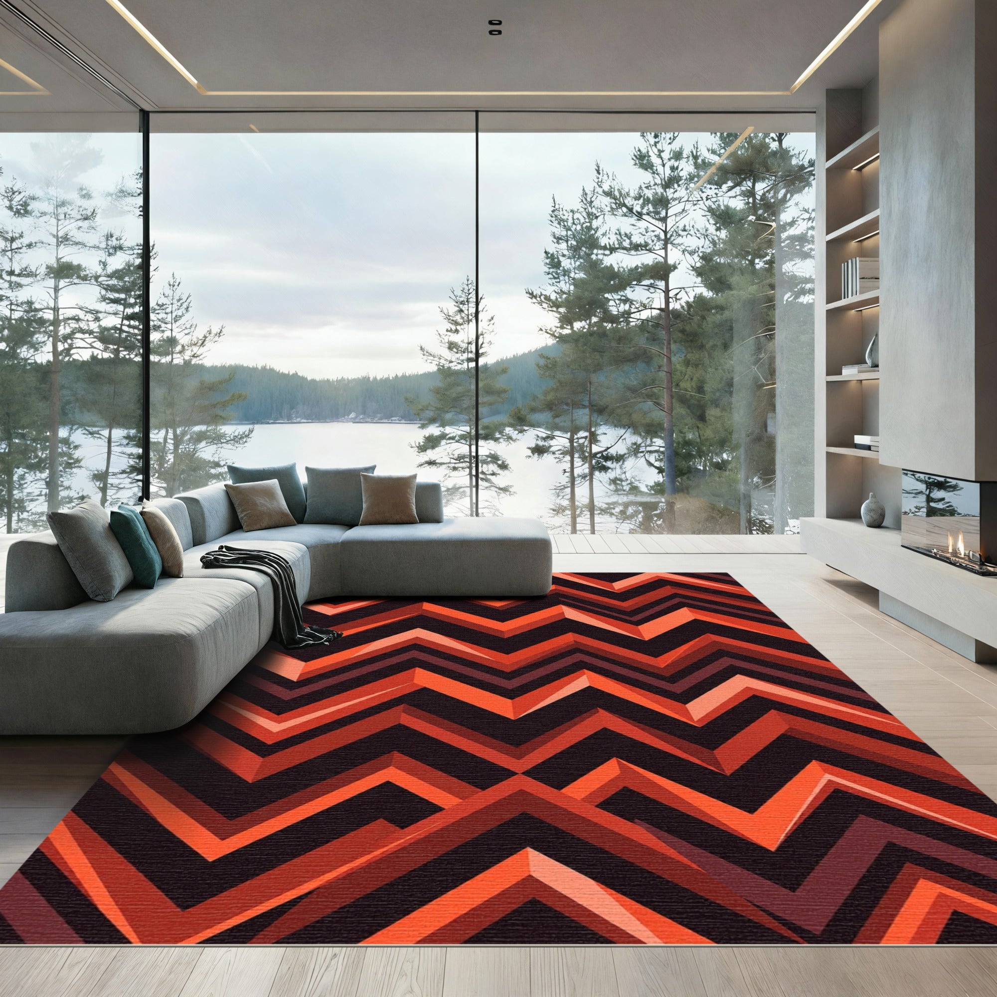 Bold Amber Chevron Geometric Rug