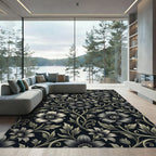 Antique Black Floral Vine Swirl Rug