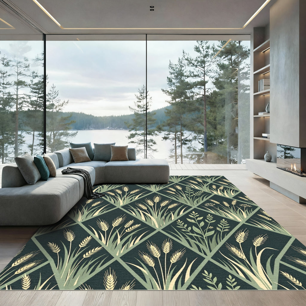 Earthy Golden Wheat Diamond Trellis Rug