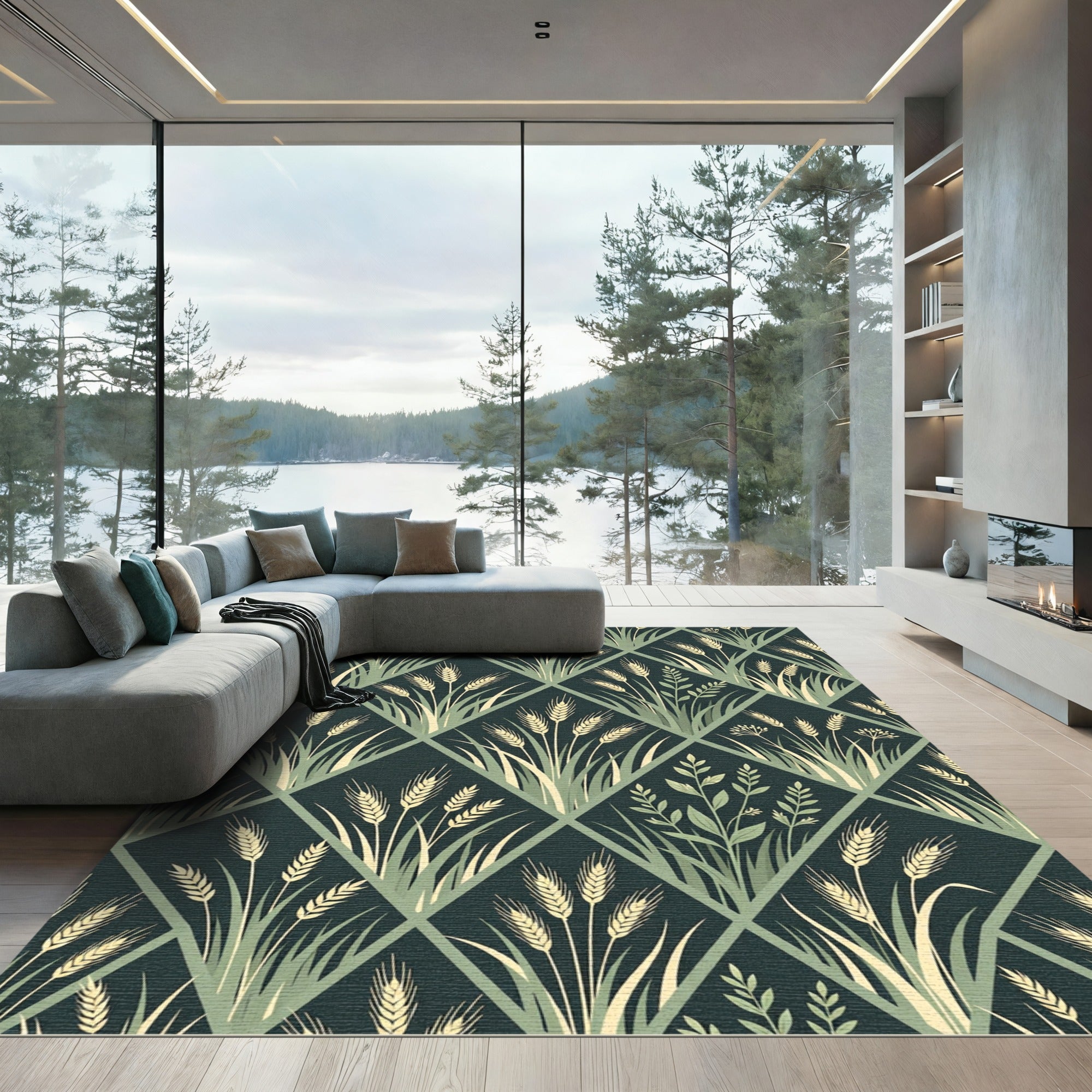 Earthy Golden Wheat Diamond Trellis Rug