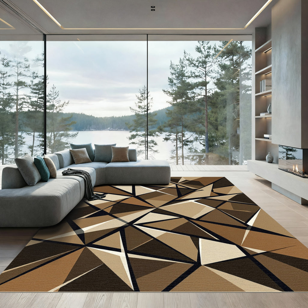 Chic Earthy Brown Geometric Abstract Rug
