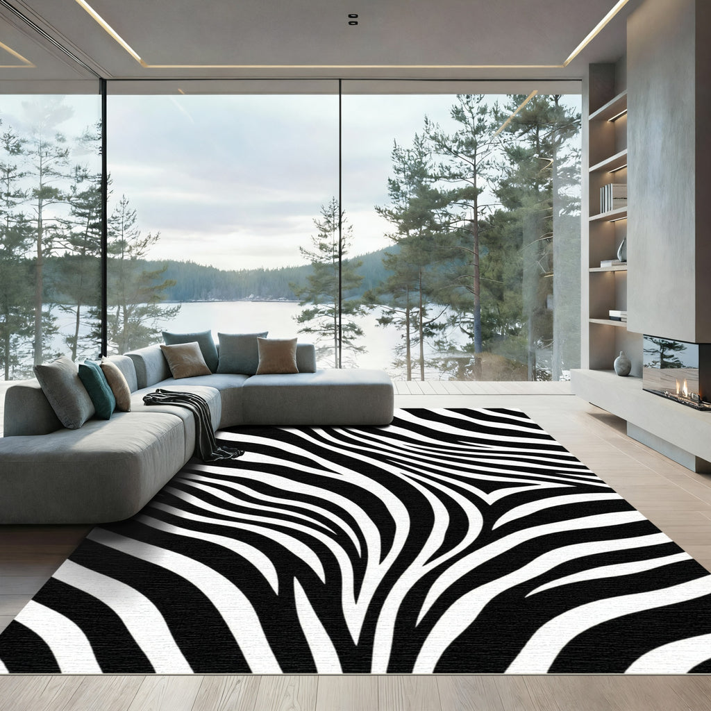 Bold Monochromatic Zebra Stripe Abstract Rug