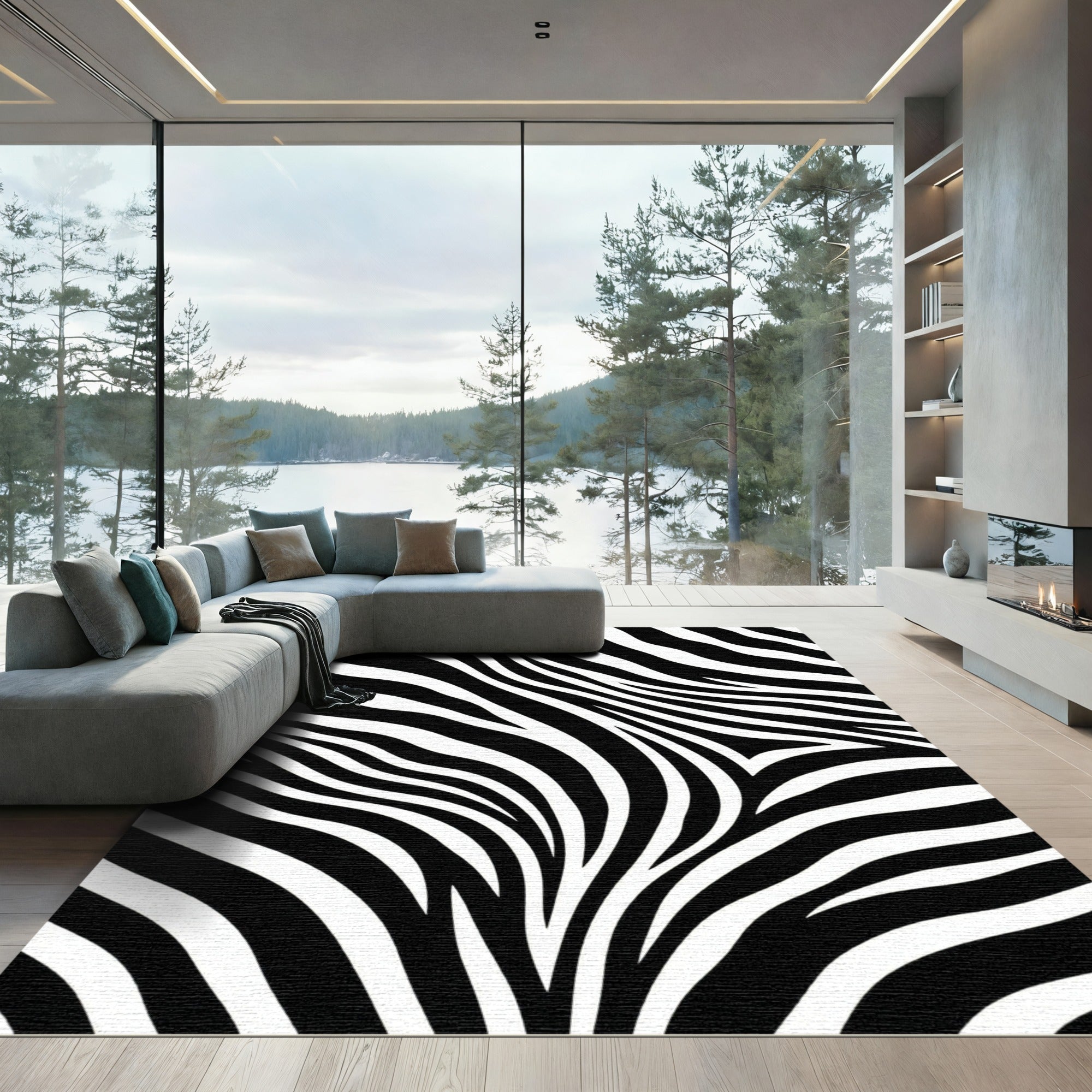 Bold Monochromatic Zebra Stripe Abstract Rug
