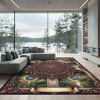 Ornate Burgundy Floral Mandala Garden Rug