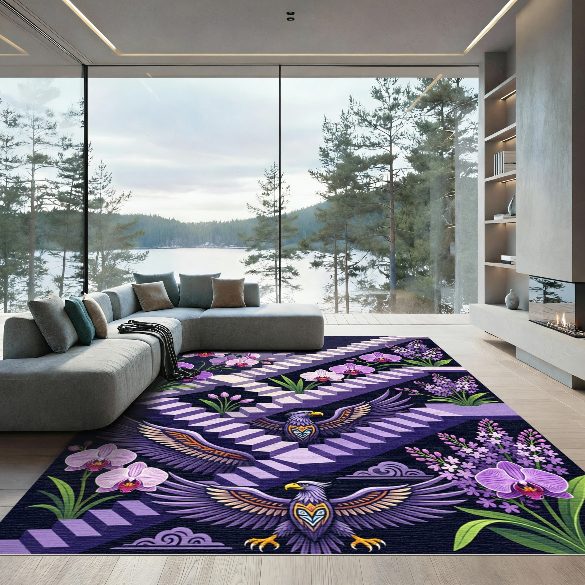 Purple Orchids and Eagles Stairs Rug