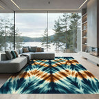 Abstract Teal and Amber Chevron Zigzag Rug